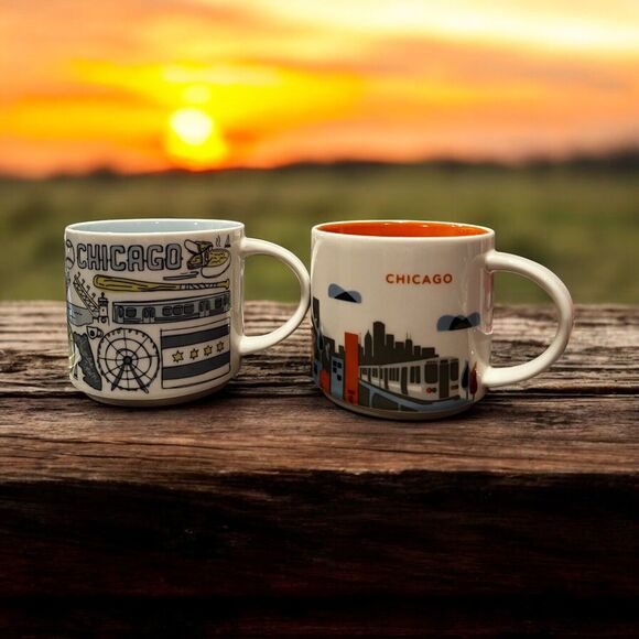 Starbucks CHICAGO Mug Pair – Been There Series & You Are Here Series –14oz – EUC - Picture 1 of 9